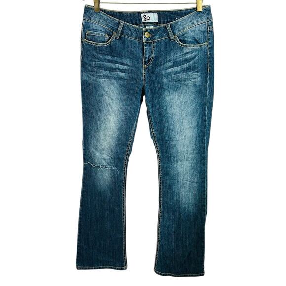 Vtg 90's Y2k So Jeans Women's Size 11 Blue Low Rise Flare Leg Denim Hip Huggers - Picture 2 of 7